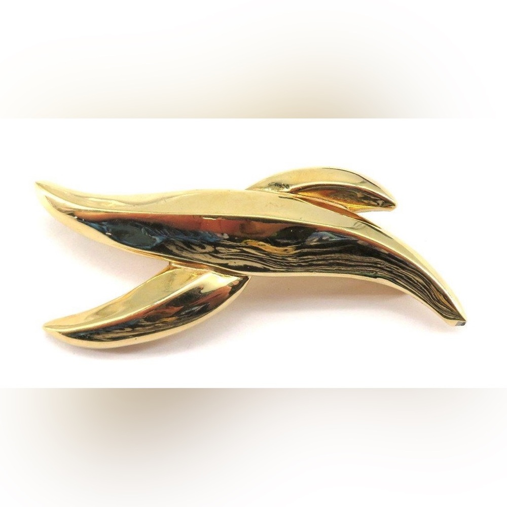 Vintage Givenchy Gold Tone Wave Brooch / Pin 19g Classy Luxury Dressy Unique